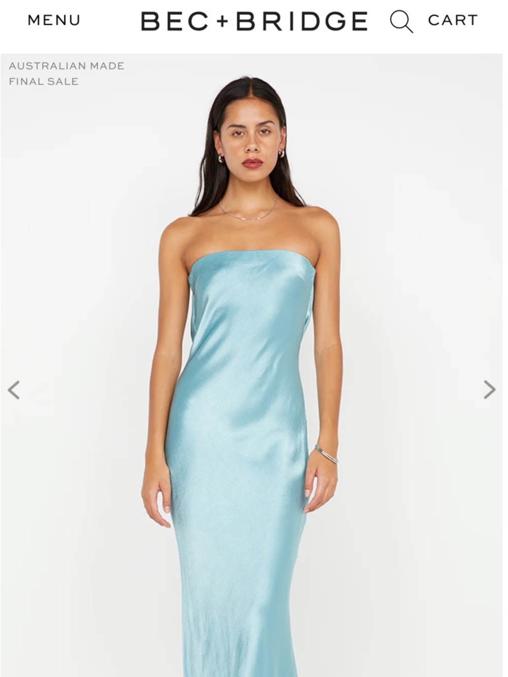 Bec + Bridge Moondance Strapless Dress in color Sea Spray, size 2